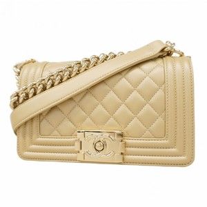 Chanel Shoulder Bag Boy Chain Caviar Skin Beige Champagne Women's